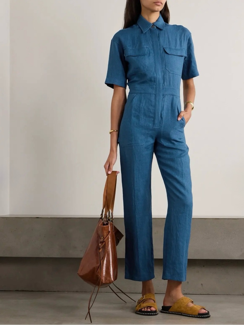 NWOT Rivet Utility blue dynamo linen short sleeve jumpsuit